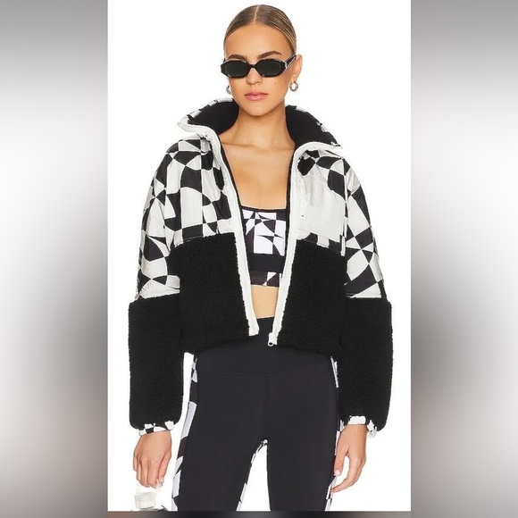 Beach Riot Black and White Checkered Puffer Jacket - Picture 1 of 3